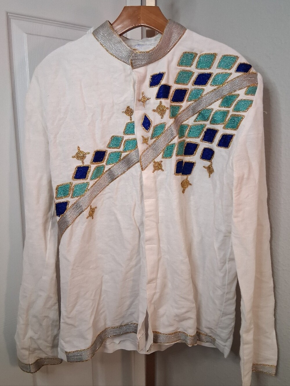 Vintage Handmade Long Sleeve Top With Colorful Accents XL
